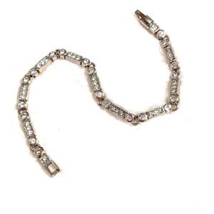 Vintage 1990's Art Deco Style Rhodium Plated Cubic Zirconia Bracelet